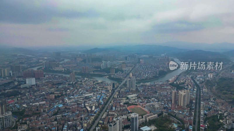 湖南怀化城市大景清晨风光航拍图