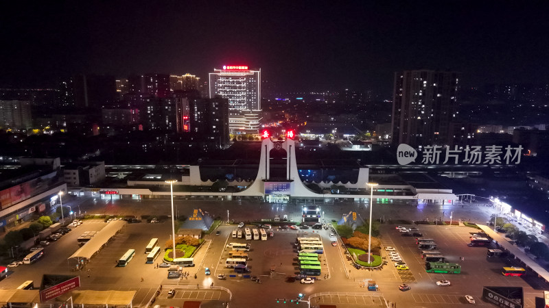 岳阳火车站岳阳站夜景航拍图