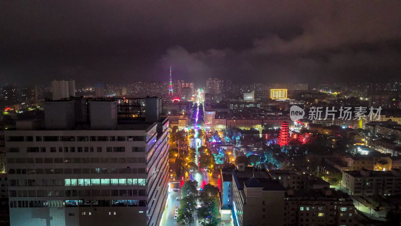 甘肃张掖城市大景夜景灯光航拍图