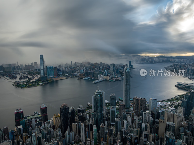 香港维多利亚港CBD中环夜景日出高空航拍