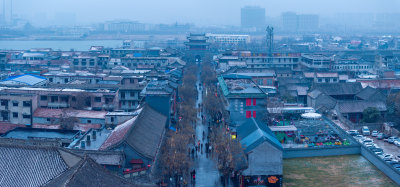 河南商丘古城雪景航拍