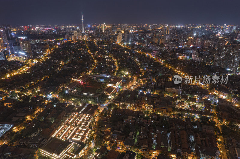 天津五大道文化旅游景区城市建筑夜景航拍