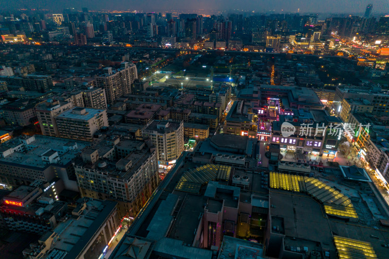 西安晚霞夜幕降临夜景灯光航拍摄影图