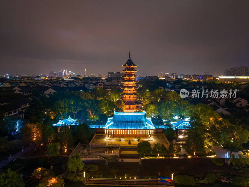 航拍苏州盘门景区中秋灯会夜景