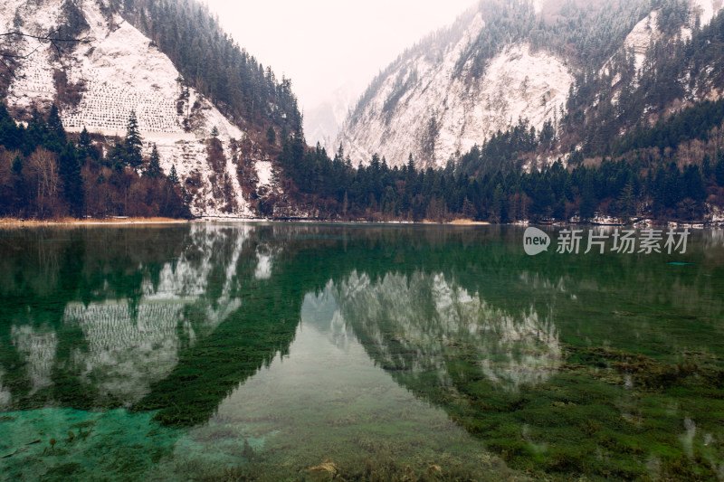 川西九寨沟冬季雪山碧蓝海子唯美