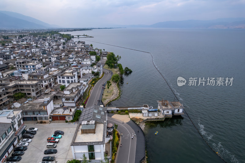 云南大理白族苍山洱海旁S弯高空航拍