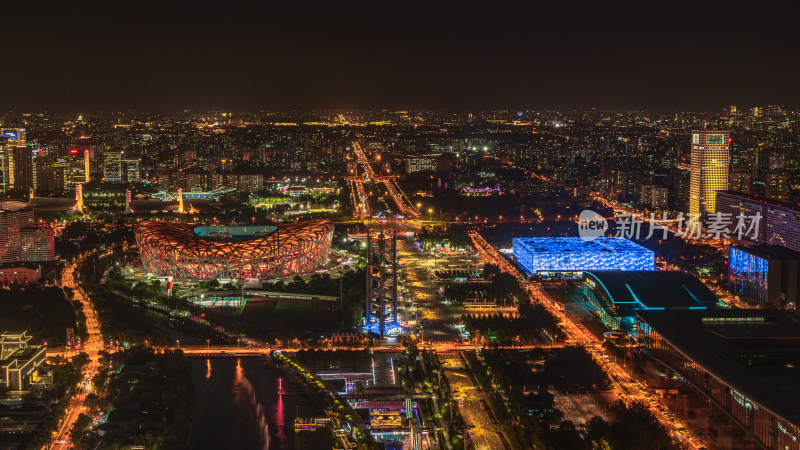 北京奥林匹克森林公园鸟巢水立方夜景