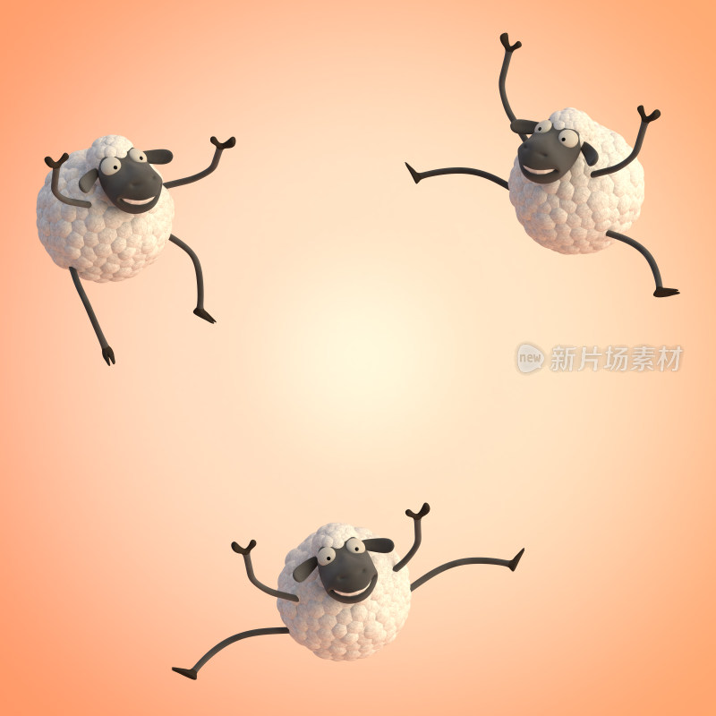 卡通绵羊跳跃姿态素材