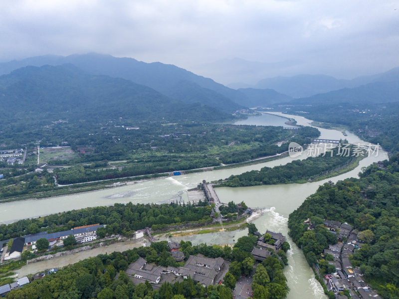 都江堰景区高视角全景航拍