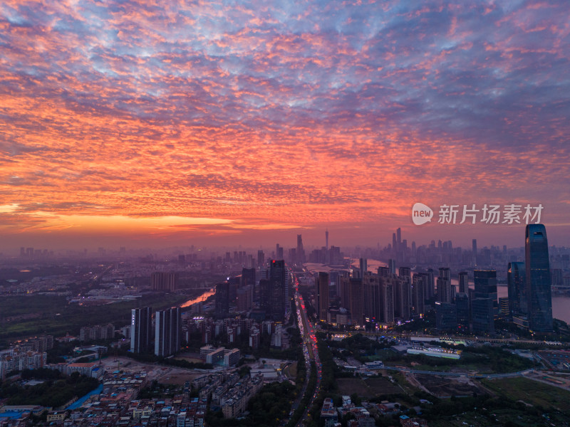 广州琶洲日落夜景航拍