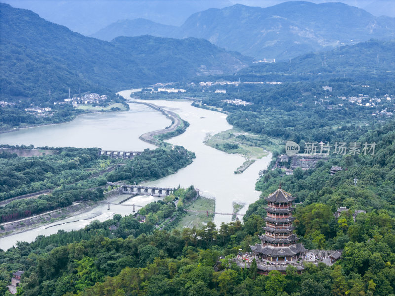 都江堰景区高视角全景航拍