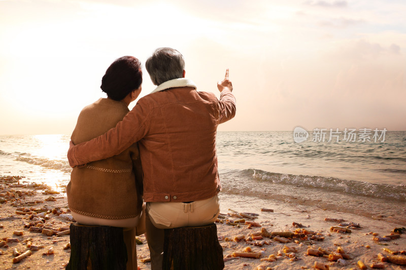老年夫妇在海边度假