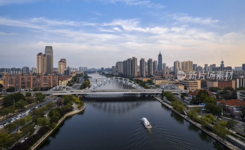 天津海河风景直沽桥城市建筑风光航拍