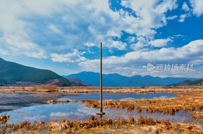 云南泸沽湖草海湖泊芦苇秋景风光