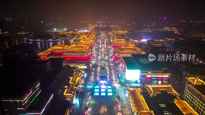 陕西西安大唐不夜城夜景航拍图