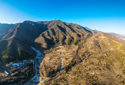 航拍北京房山金陵遗址九龙山