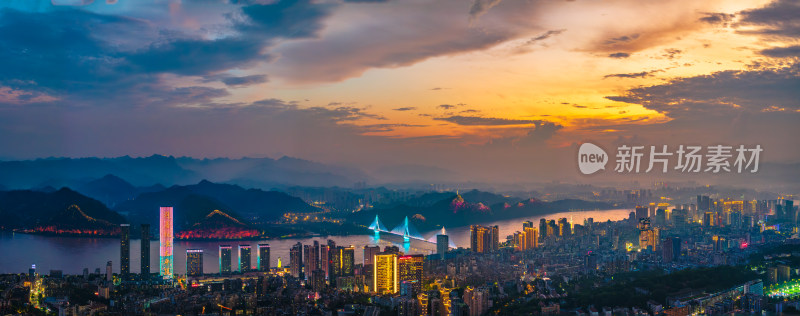 宜昌城市夜景晚霞全景