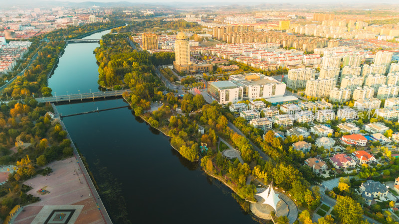 航拍俯瞰城市建筑群住宅区