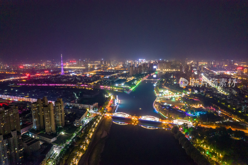 河南漯河大景夜景灯光航拍图