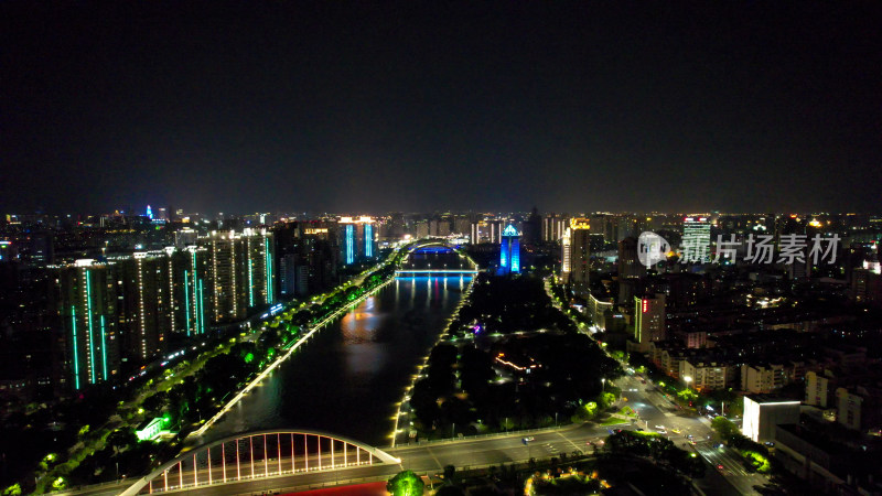 浙江宁波城市夜景灯光航拍图