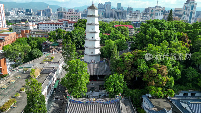 航拍福建福州白塔定光寺定光塔