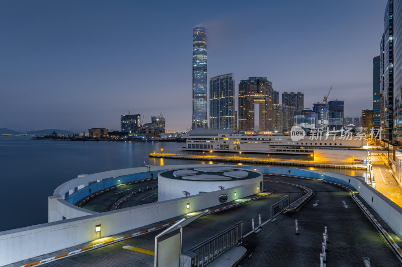 香港维多利亚港CBD中环日出夜景繁华都市