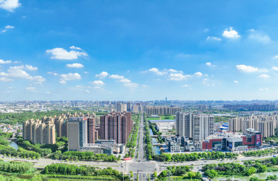 航拍江苏苏州昆山城市建筑风光大景