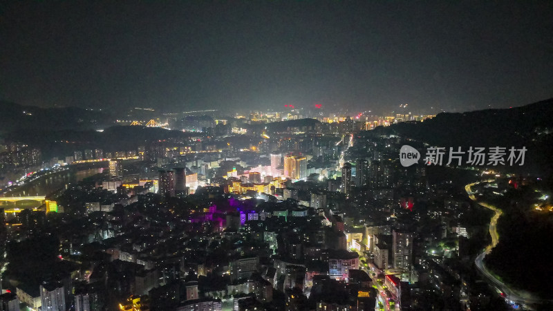 四川达州城市大景夜景灯光航拍图