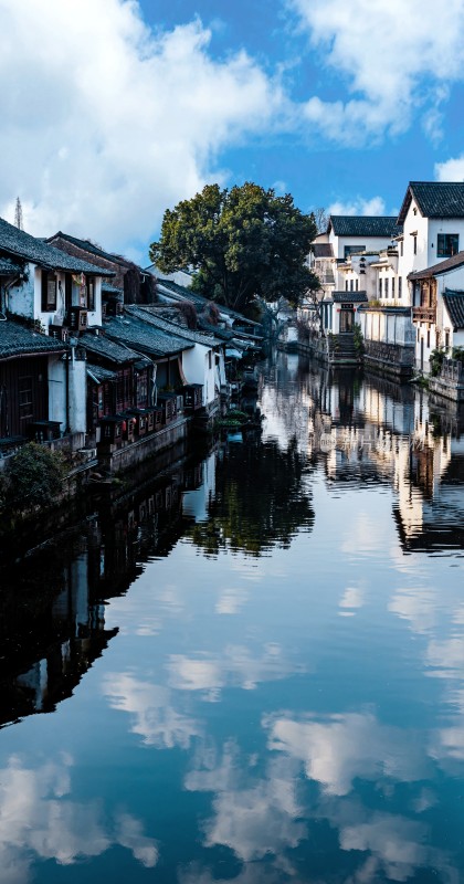 绍兴仓桥直街江南水乡沿河古建筑风景