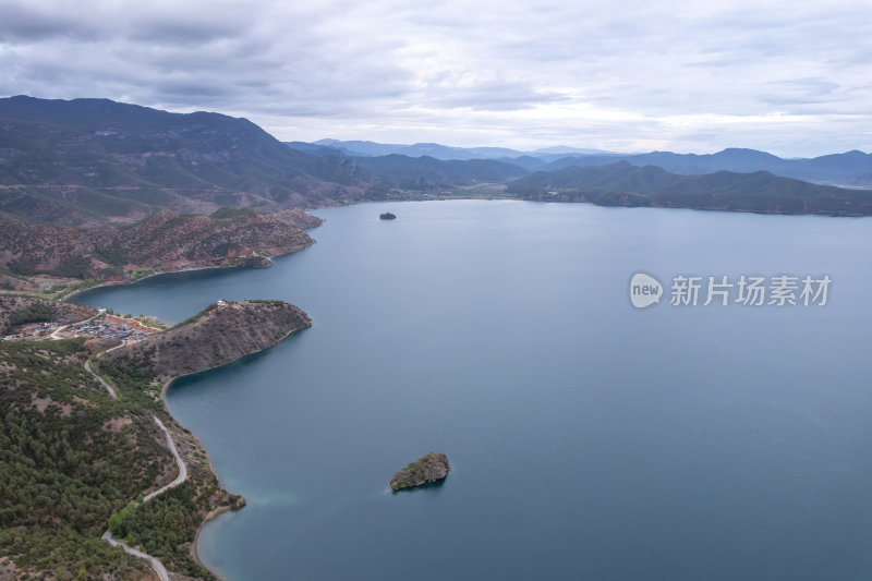 云南丽江泸沽湖摩梭族美景高空航拍