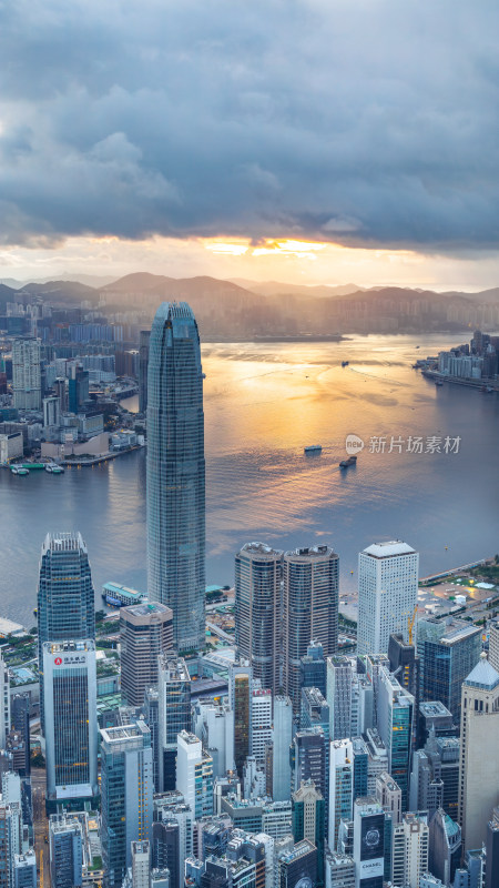 香港维多利亚港CBD中环夜景日出高空航拍