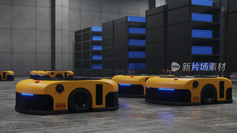 仓库内的黄色AGV搬运机器人