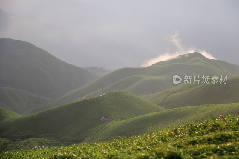 唯美清晨高山日出云海 武功山高山草甸