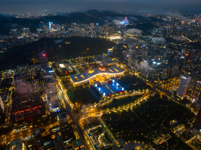 深圳福田CBD大湾区平安大厦夜景蓝调航拍