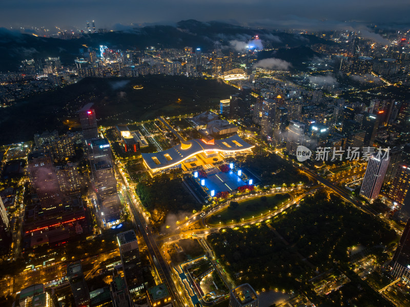 深圳福田CBD大湾区平安大厦夜景蓝调航拍