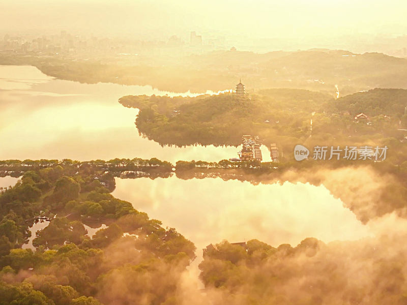 早晨的杭州西湖实景