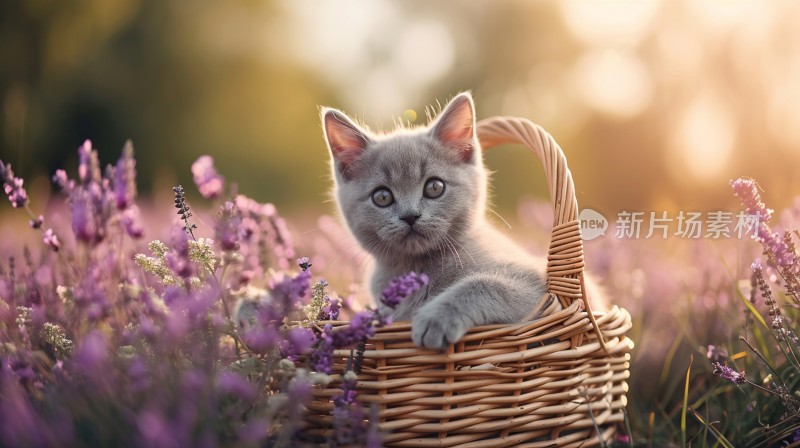 花园篮子里的可爱小猫