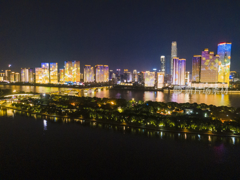 湖南长沙湘江橘子洲夜景