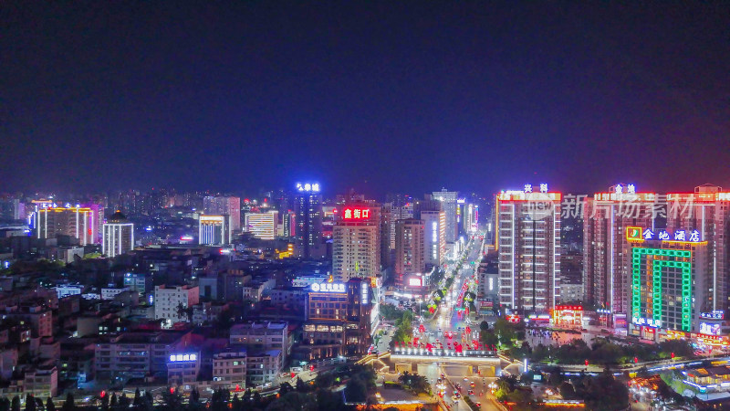 陕西安康夜景安康大桥路夜景航拍