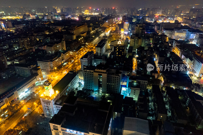 西安城市夜景灯光钟楼航拍摄影图