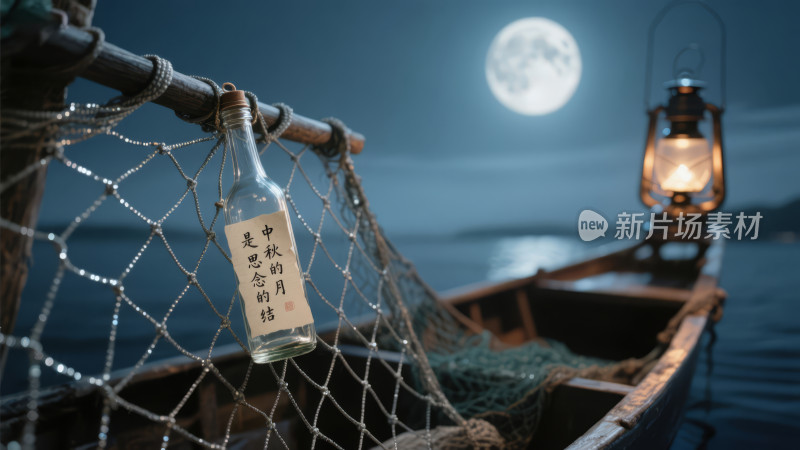 中秋节渔船漂流瓶唯美思乡背景图