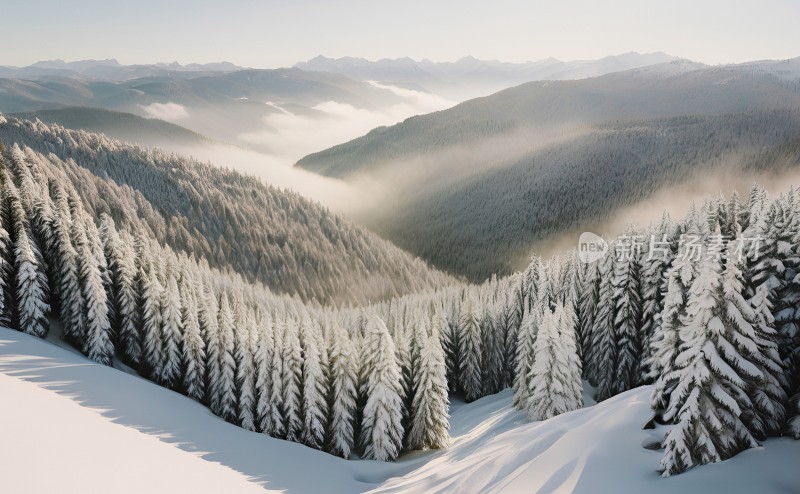 冬季森林白雪覆盖风景