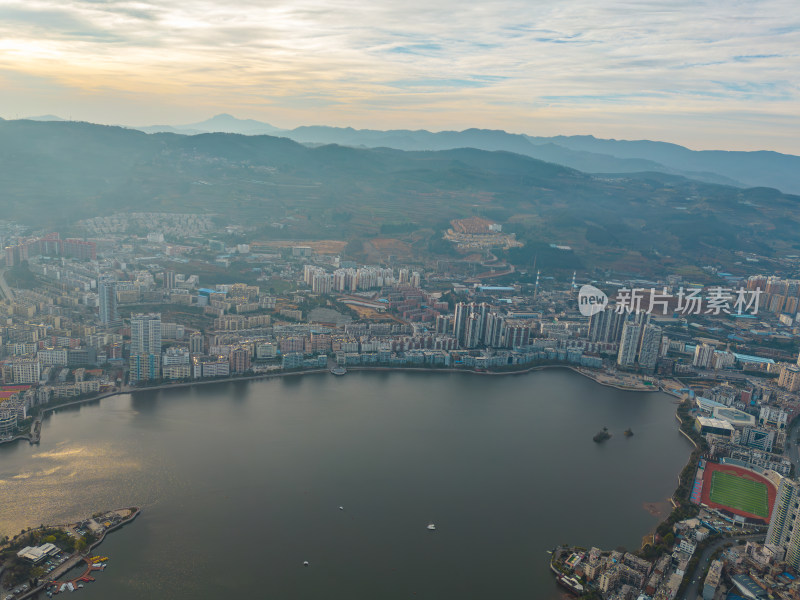 航拍云南红河州个旧市城市风光