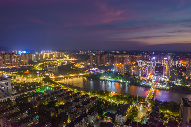 航拍衡阳城市夜景风光