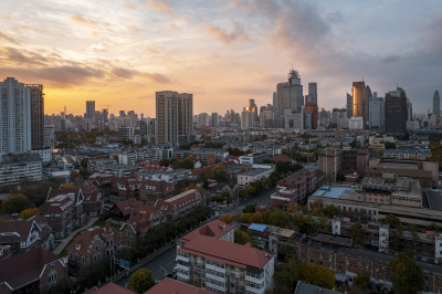 天津海河风景线小白楼商圈城市建筑日落风光