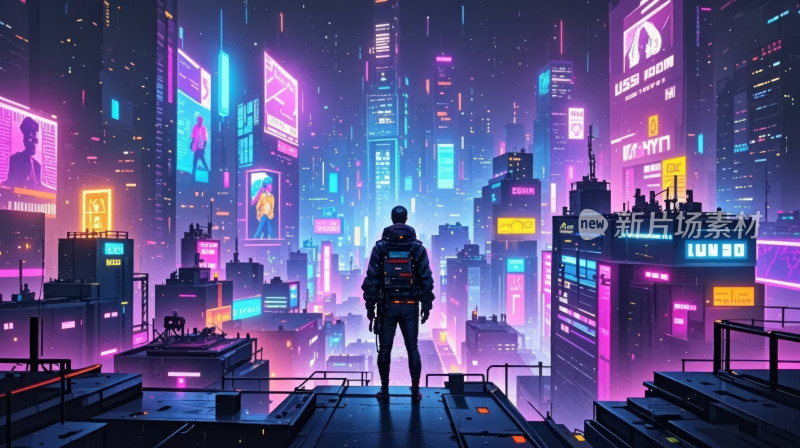 赛博朋克未来城市元宇宙游戏科技背景图