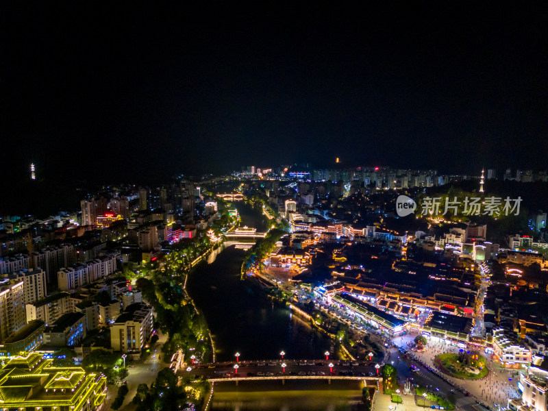 福建泰宁古城全景夜景灯光航拍图