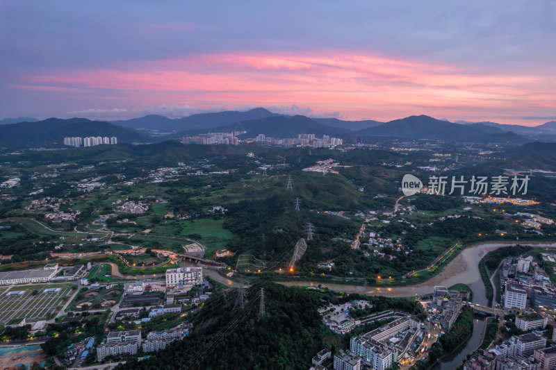 深圳罗湖CBD大湾区大厦日落蓝调航拍