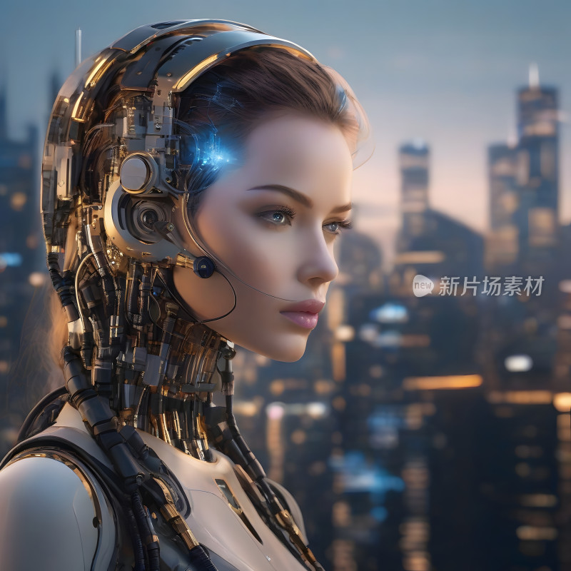 未来科幻机器人AI客服智能概念背景