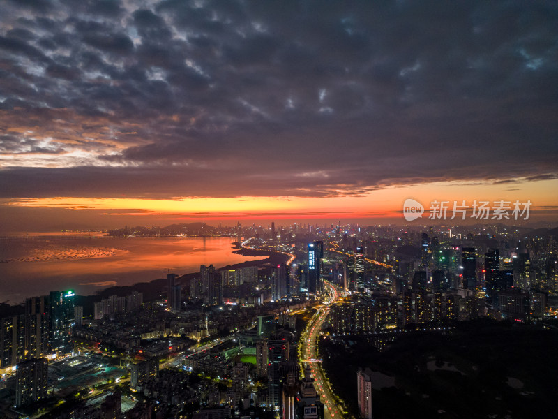 深圳城市风光，夕阳夜景，车水马龙